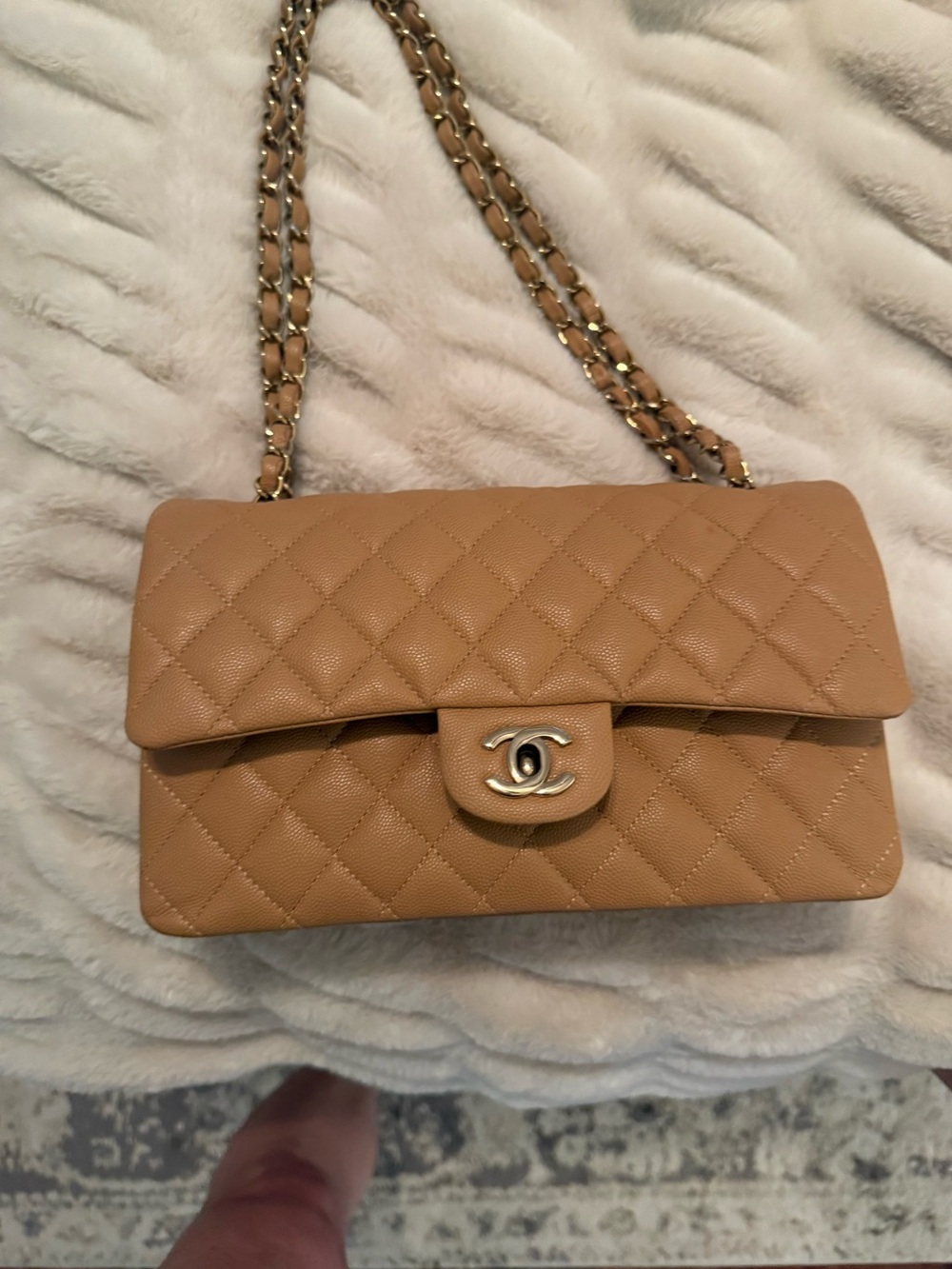 Chanel medium Classic doubleFlap Bag in Tan Quilted Leather caviar